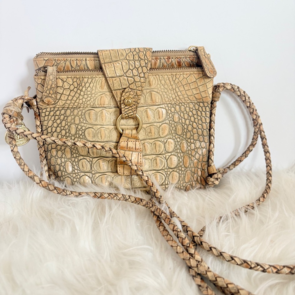 Brahmin Melbourne Collection Tan Croc Embossed Leather Crossbody Bag - Picture 11 of 16